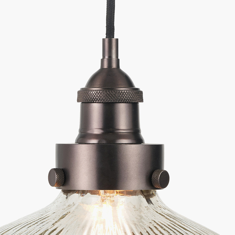 Bowery Large Ribbed Glass with Antique Bronze Fitting Elec Pendant