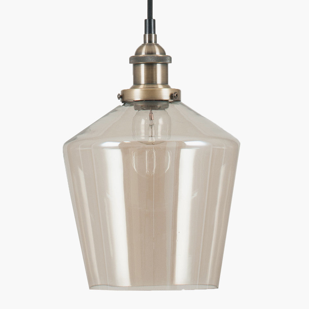 Emmanuelle Antique Brass Metal and Lustre Glass Pendant