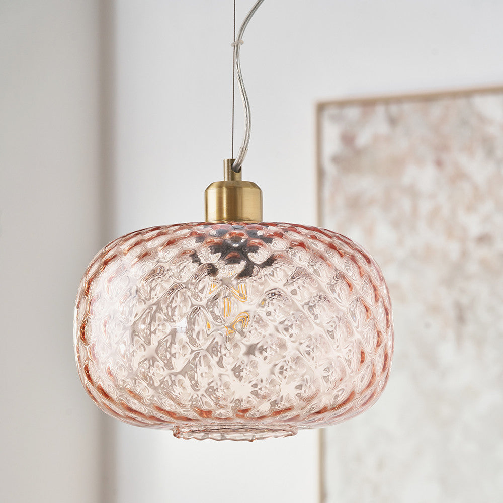 Azores Rose Textured Glass Oval Pendant