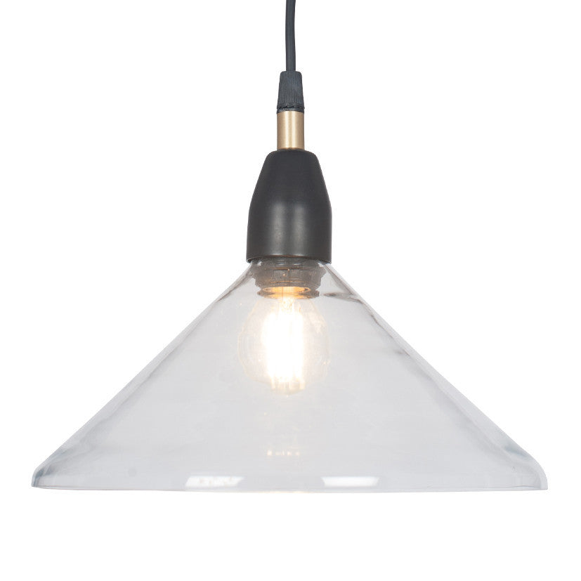 Canton Matt Black and Clear Glass Cone Pendant