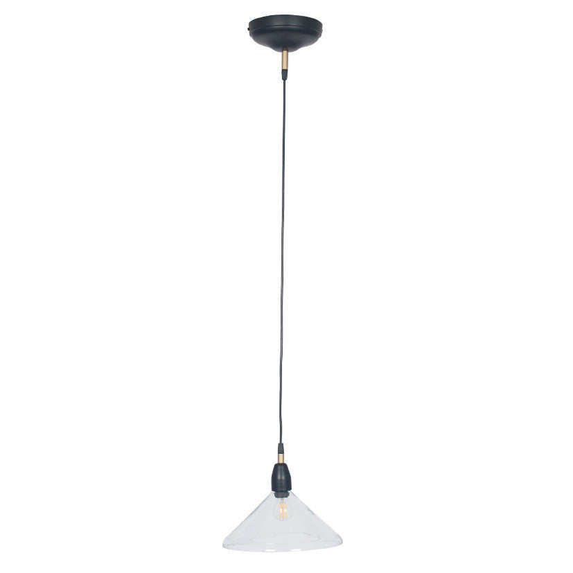 Canton Matt Black and Clear Glass Cone Pendant
