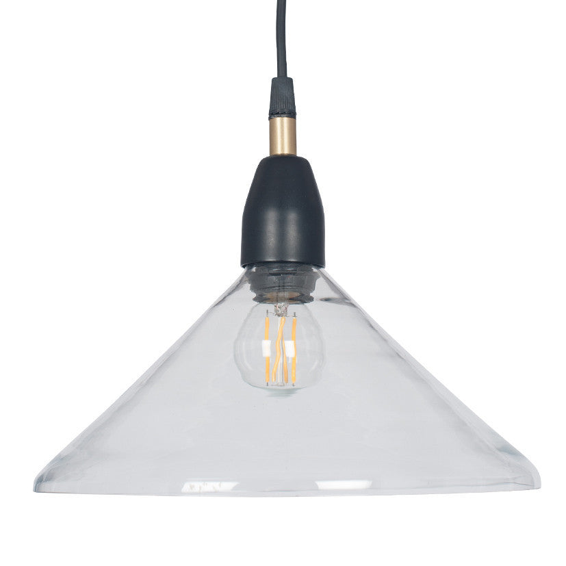 Canton Matt Black and Clear Glass Cone Pendant
