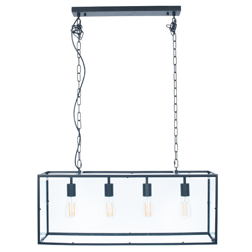 Llewellyn Matt Black Metal & Glass Four Bulb Pendant
