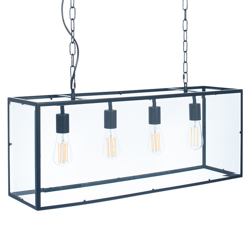 Llewellyn Matt Black Metal & Glass Four Bulb Pendant