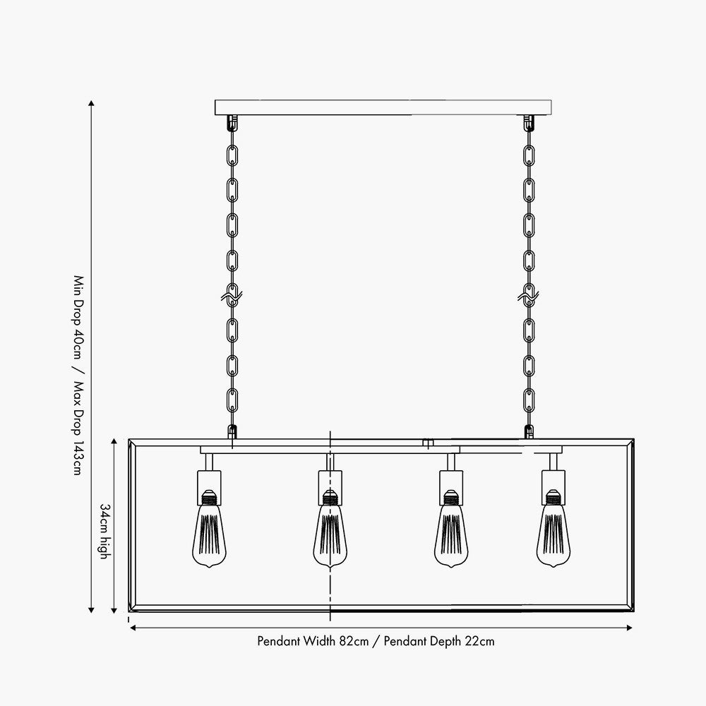 Llewellyn Matt Black Metal & Glass Four Bulb Pendant