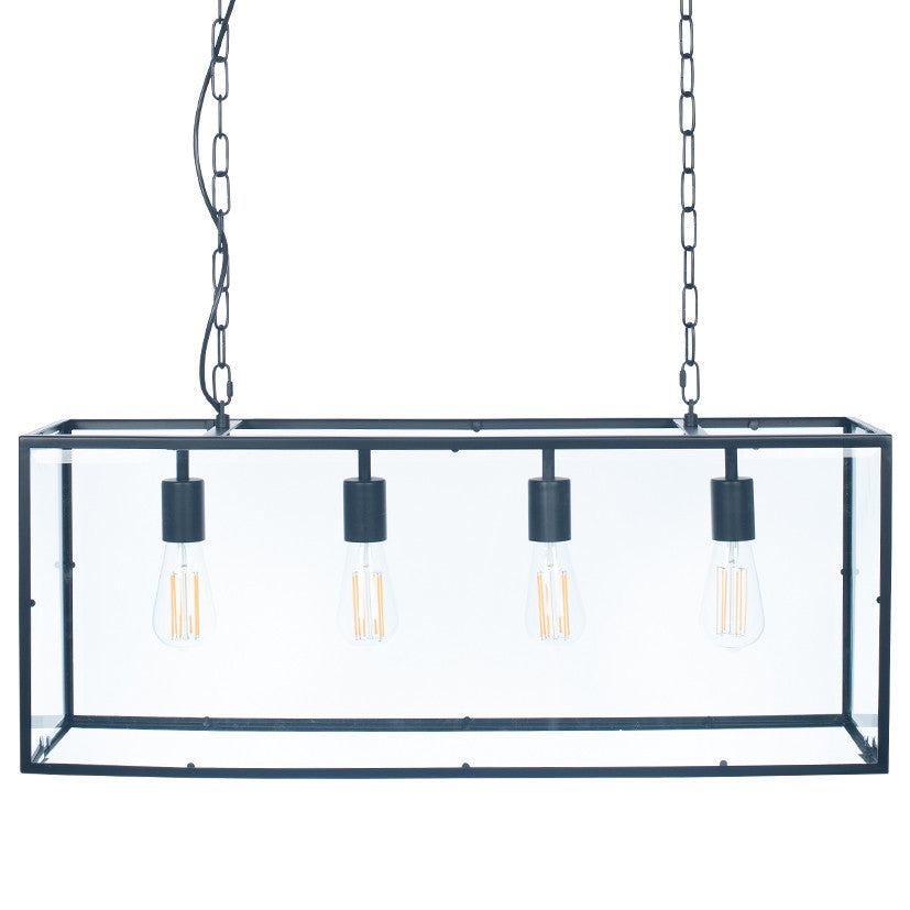 Llewellyn Matt Black Metal & Glass Four Bulb Pendant