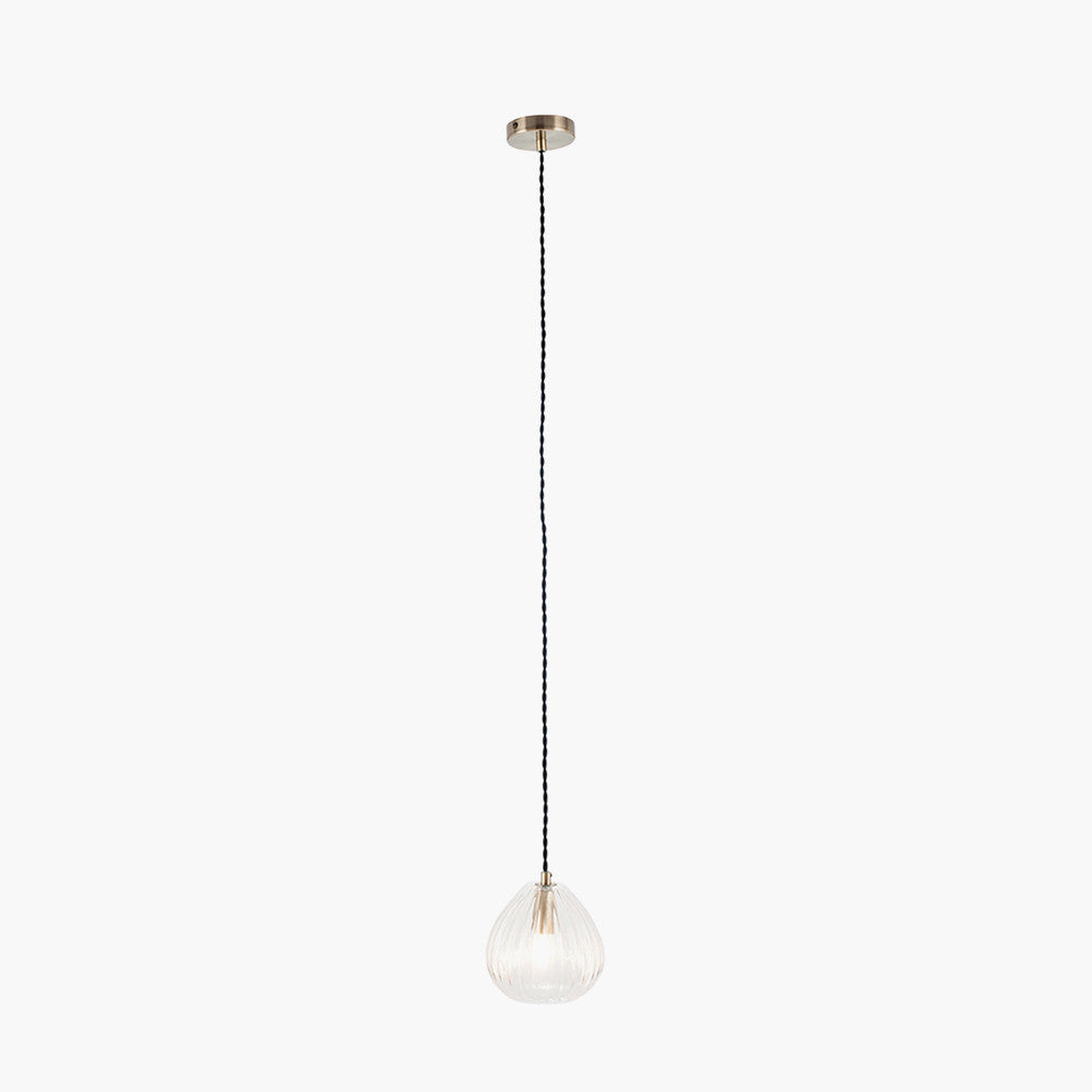 Ella Clear Ribbed Glass Teardrop Pendant
