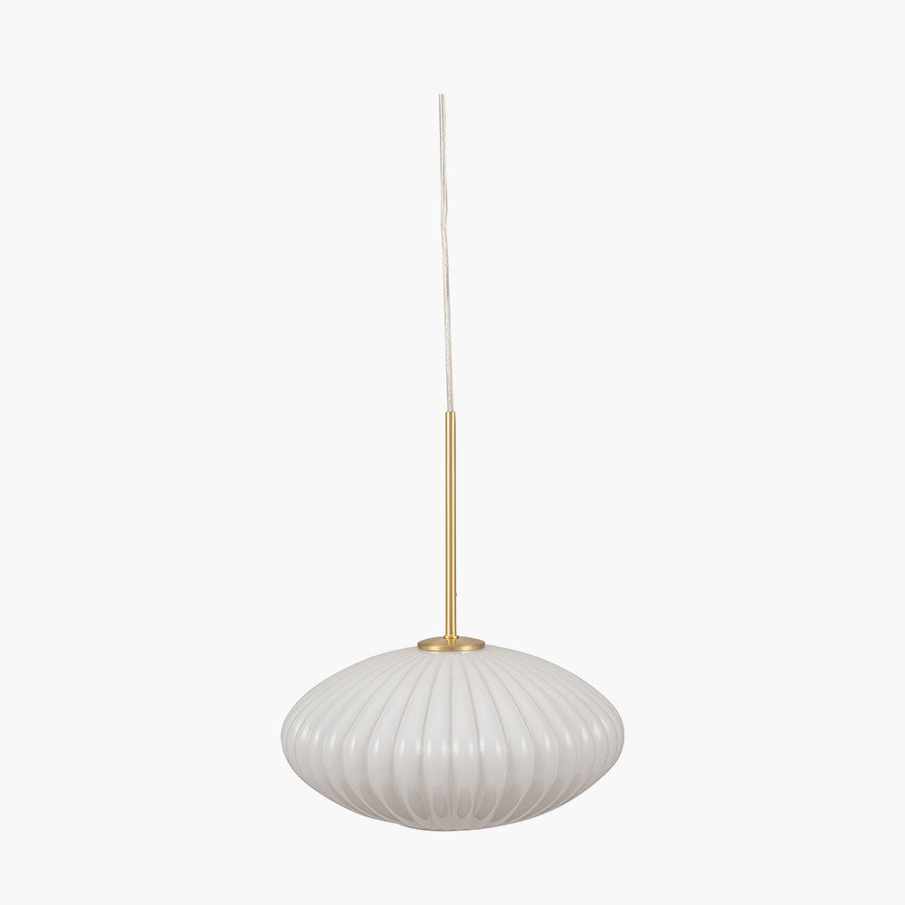 Emilia White Glass and Gold Metal Ribbed Oval Pendant