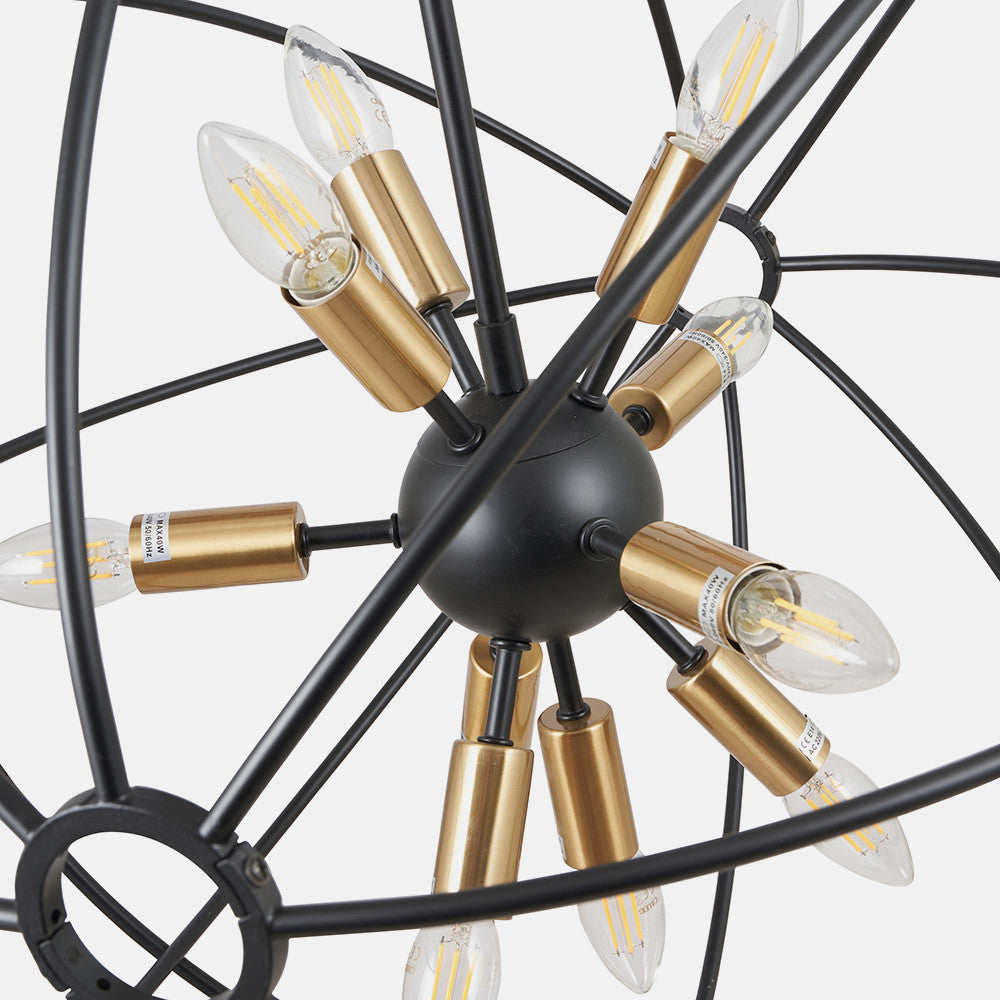 Luna Matt Black & Brushed Gold Metal Sputnik Pendant