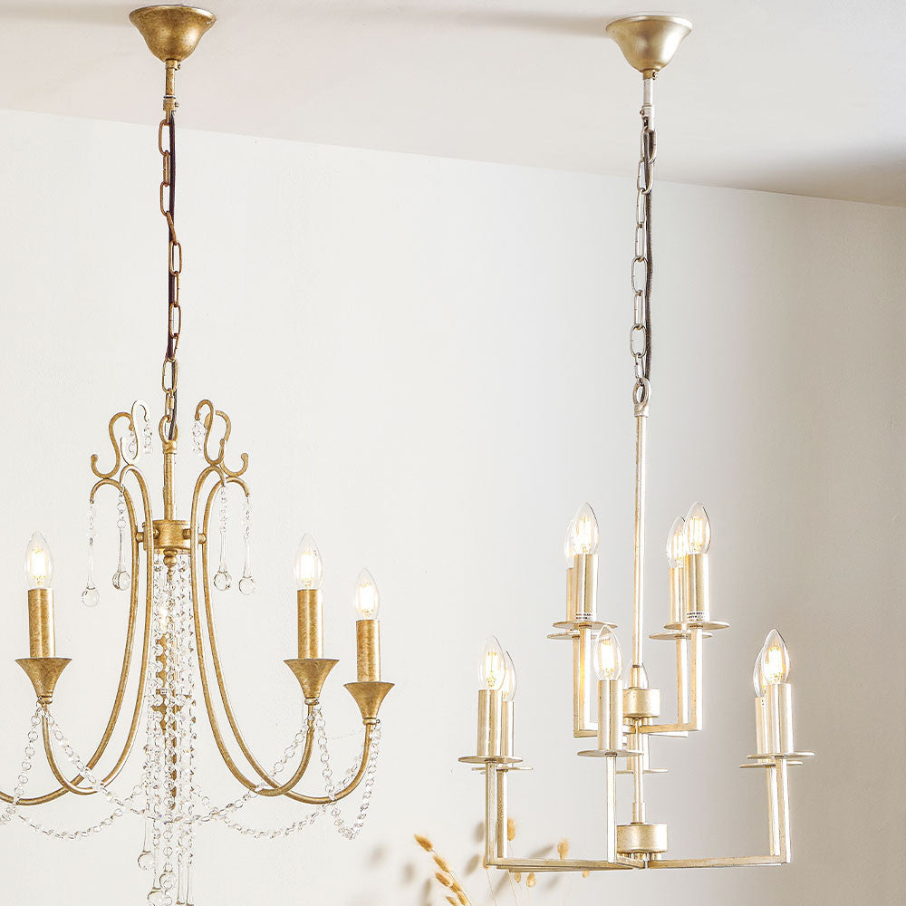 Giry Antique Silver Leaf Metal Multii Arm Chandelier Pendant