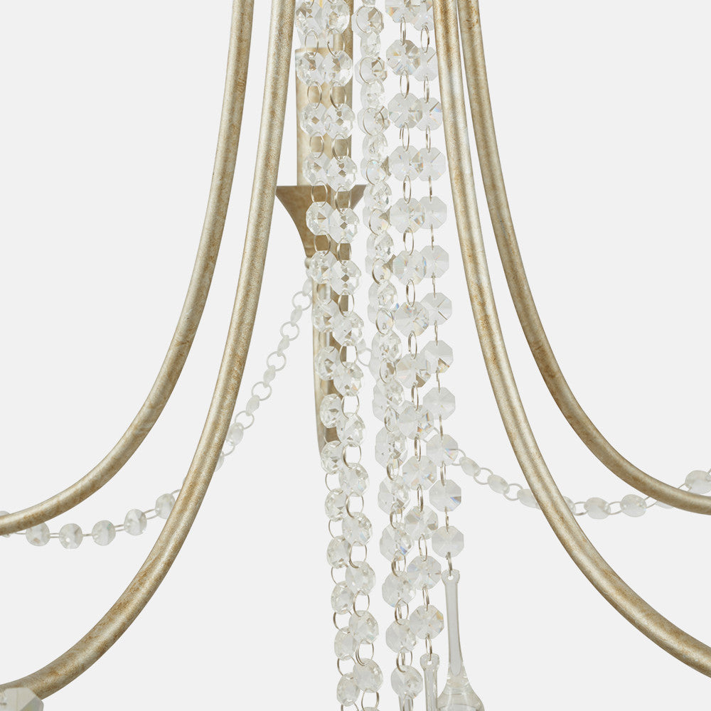 Belle Antique Silver Leaf Metal & Beaded 5 Light Chandelier Pendant