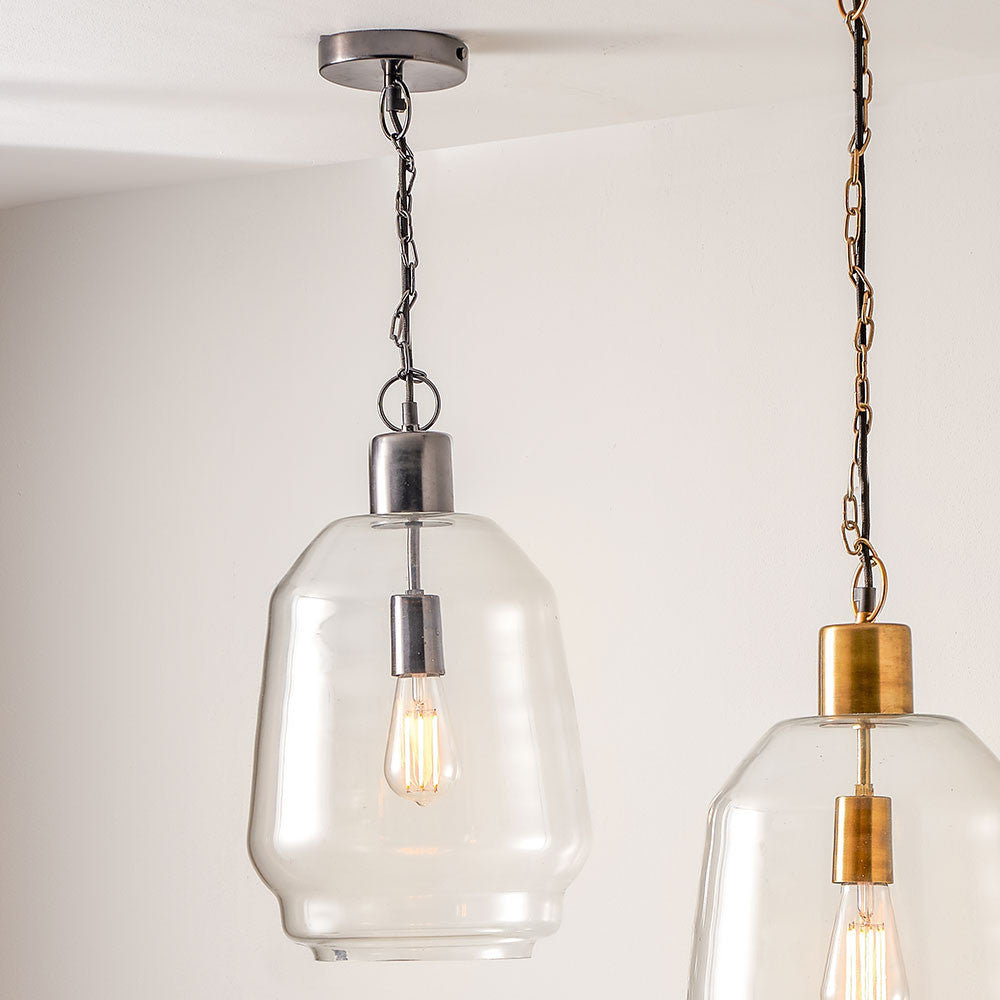 Fia Clear Glass & Black Nickel Metal Chain Drop Pendant