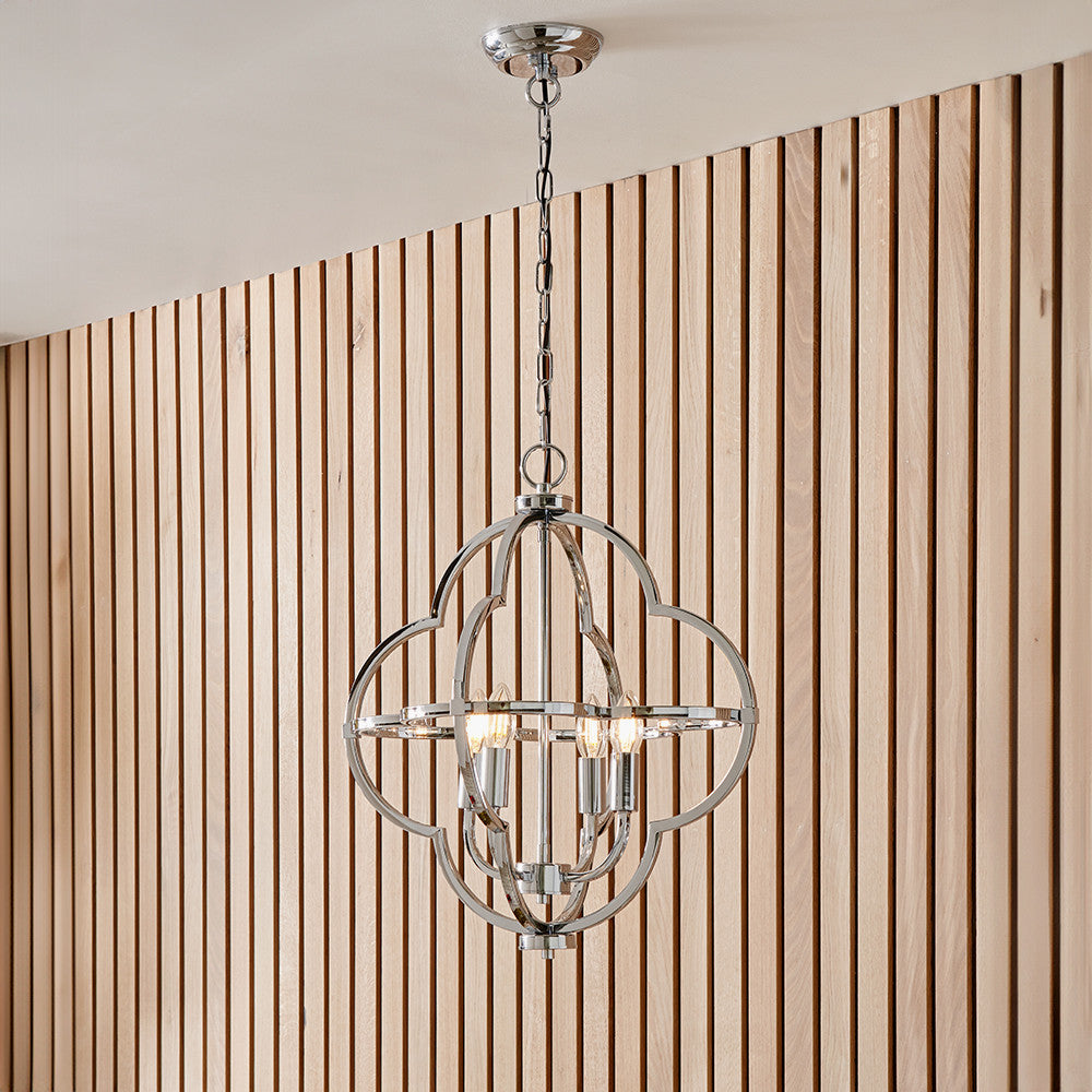 Amine Nickel Metal 4 Light Fleur De Lys Pendant