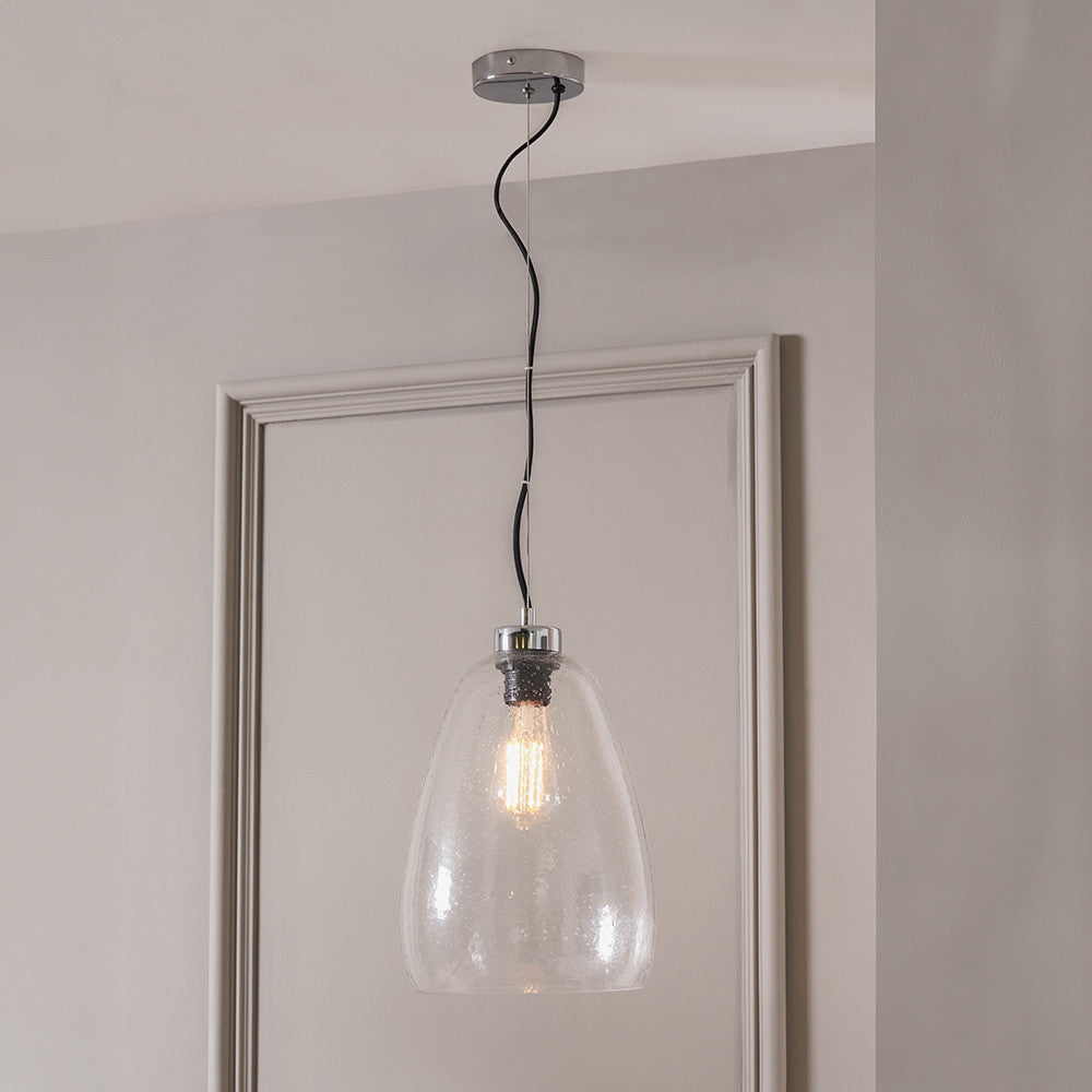 Beja Organic Shape Tall Clear Bubble Glass Pendant