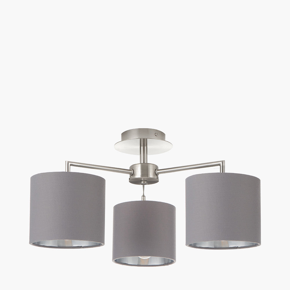 Elin Brushed Silver & Steel Grey 3 Light Pendant
