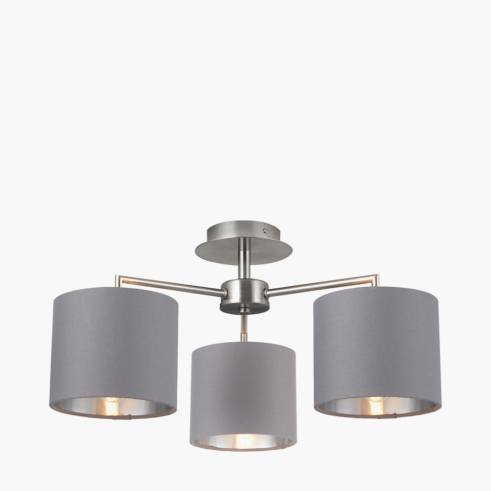 Elin Brushed Silver & Steel Grey 3 Light Pendant