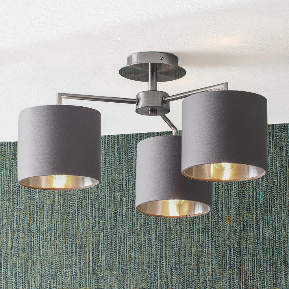 Elin Brushed Silver & Steel Grey 3 Light Pendant