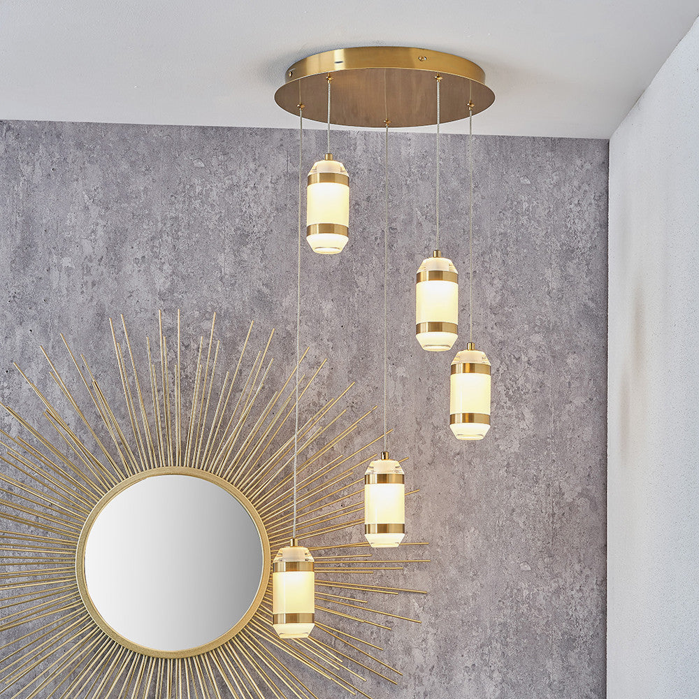 Alondra Gold Metal and White Glass LED Multi Drop Pendant