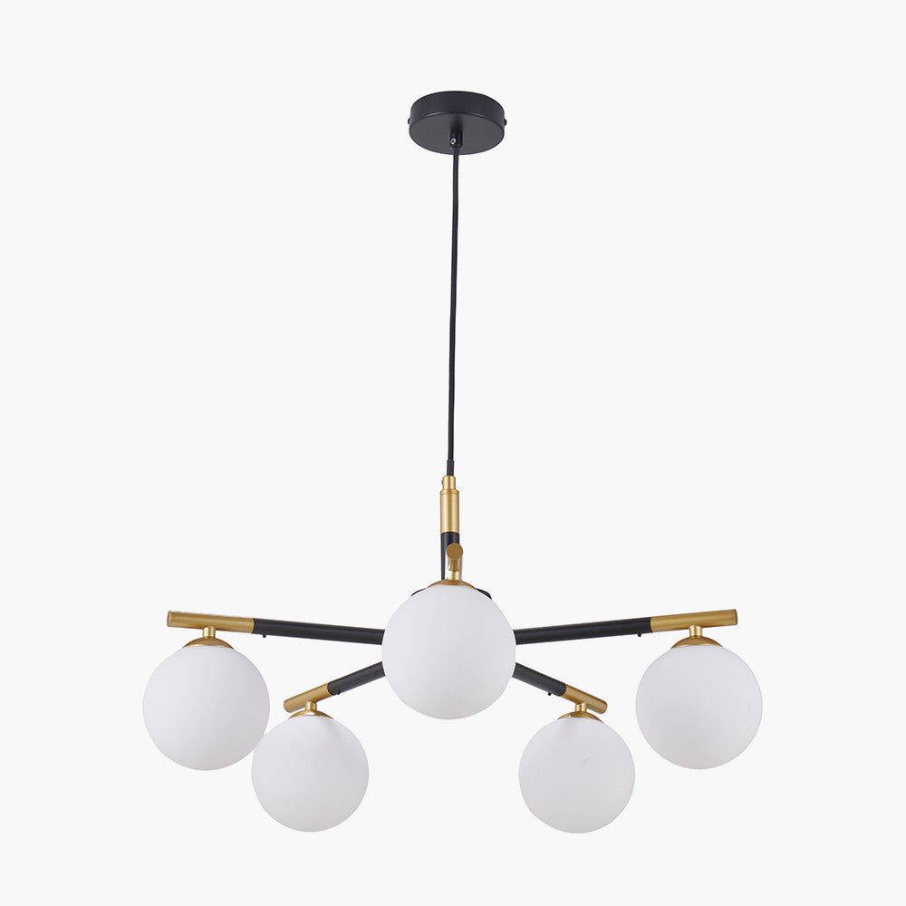 Wanda White Orb and Black Metal 5 Light Pendant