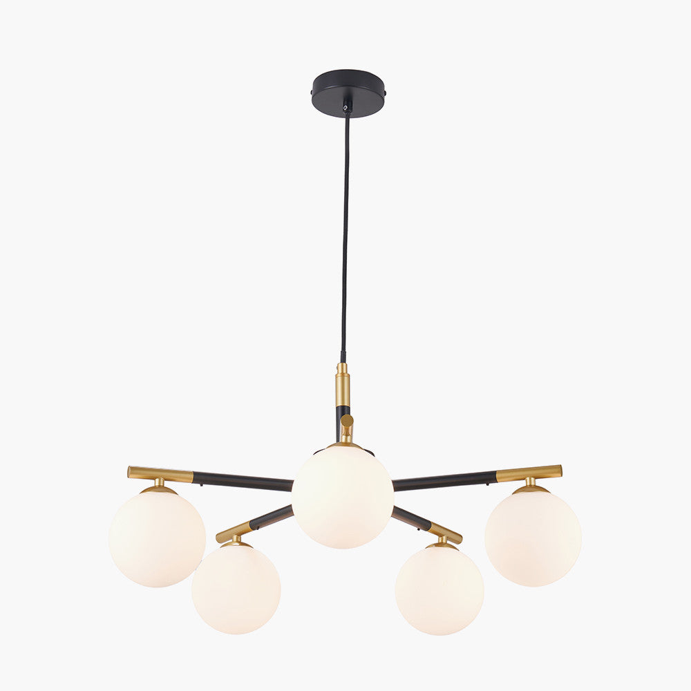 Wanda White Orb and Black Metal 5 Light Pendant