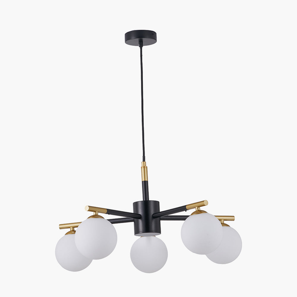 Wanda White Orb and Black Metal 5 Light Pendant