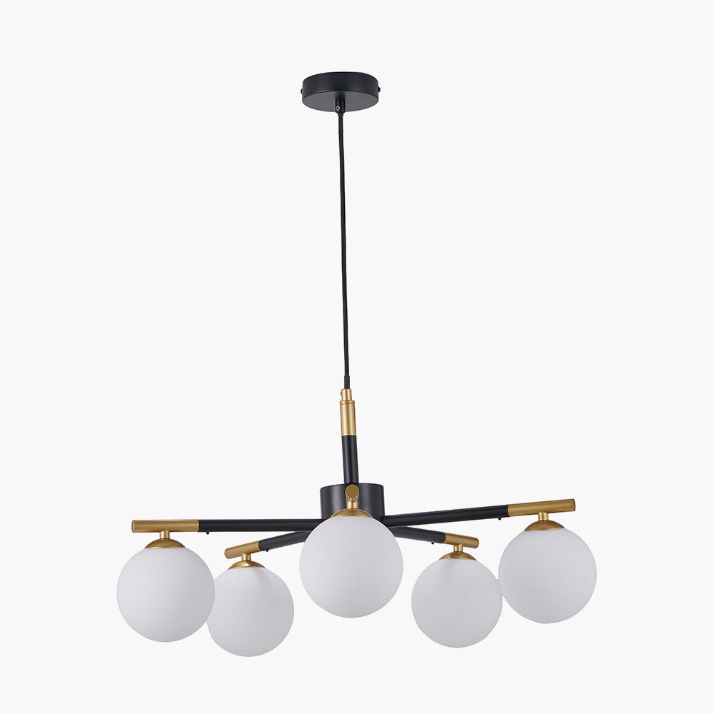 Wanda White Orb and Black Metal 5 Light Pendant
