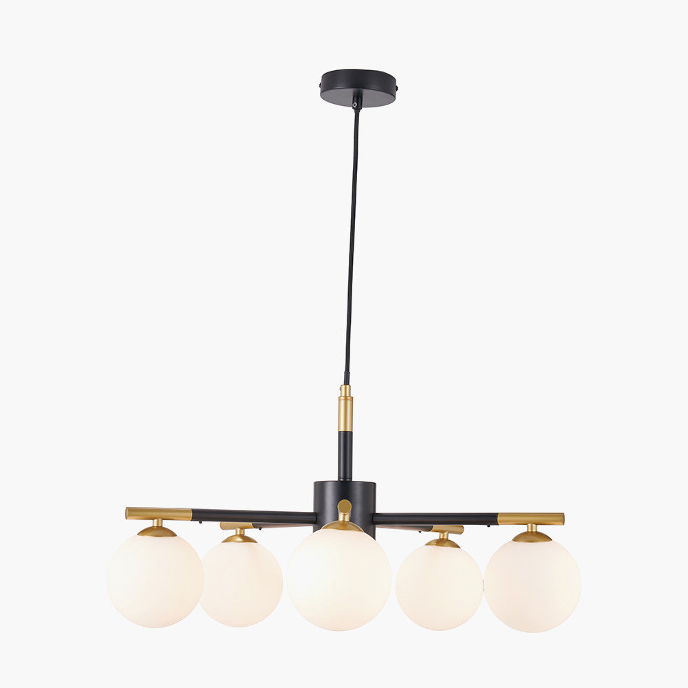 Wanda White Orb and Black Metal 5 Light Pendant