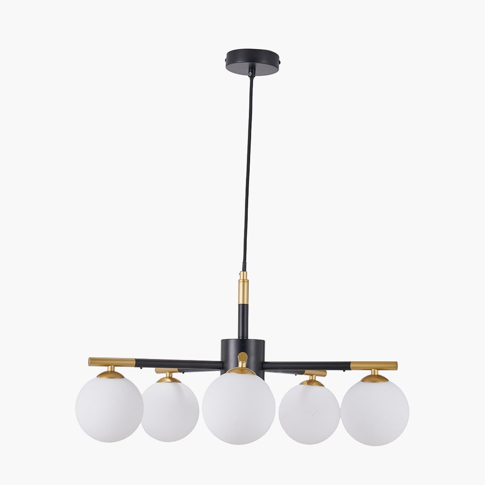 Wanda White Orb and Black Metal 5 Light Pendant