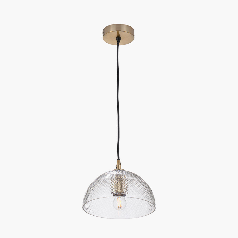 Giselle Diamond Design Clear Handcut Glass Dome Pendant