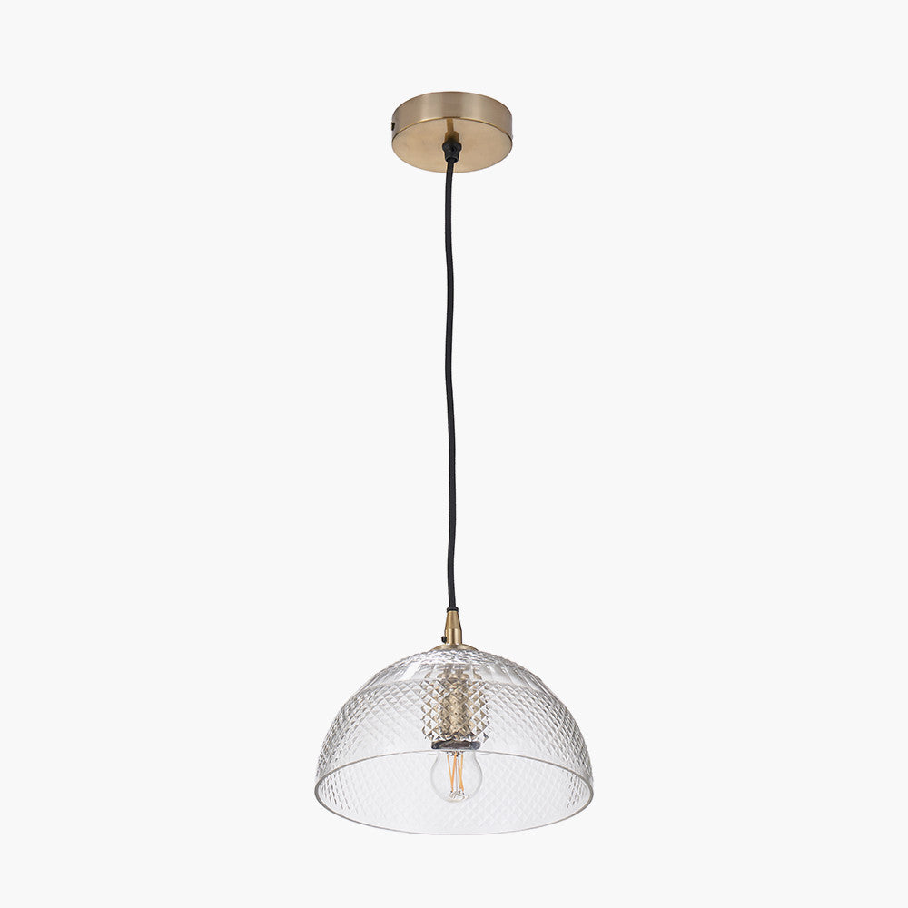 Giselle Diamond Design Clear Handcut Glass Dome Pendant