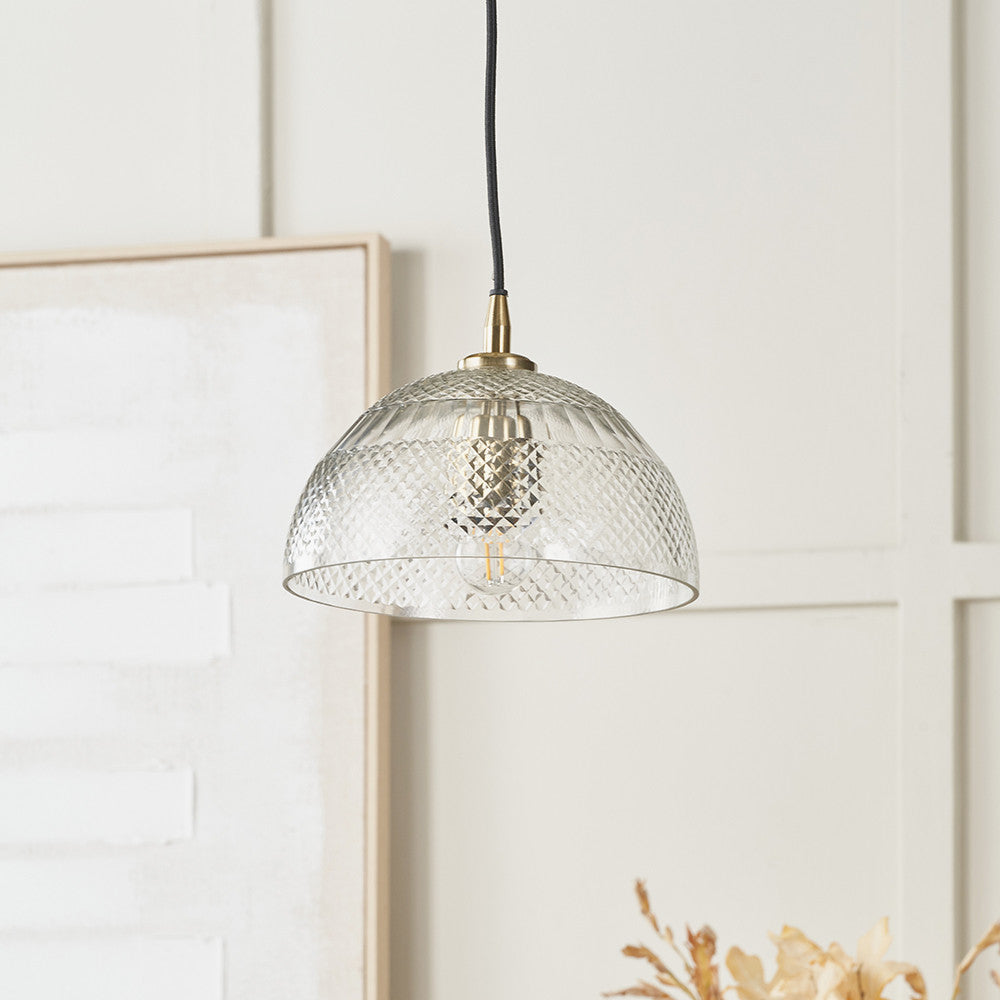Giselle Diamond Design Clear Handcut Glass Dome Pendant