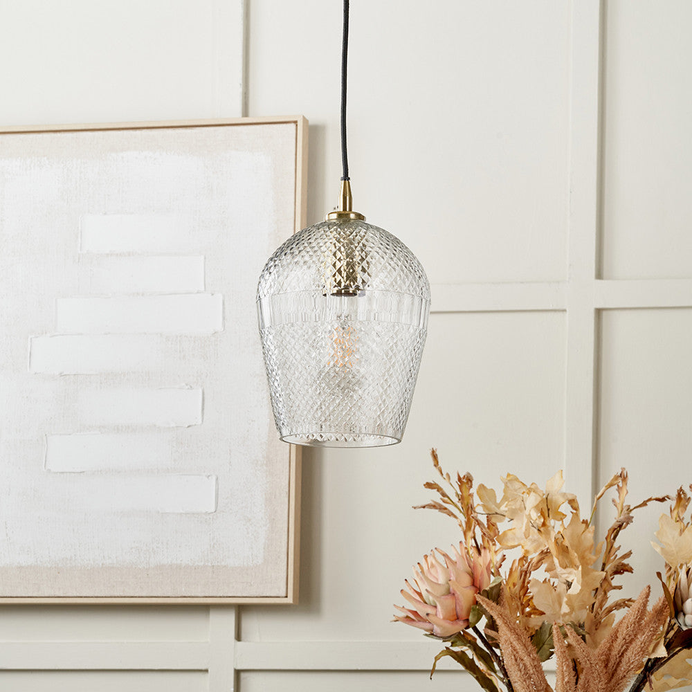 Giselle Diamond Design Clear Handcut Glass Pendant