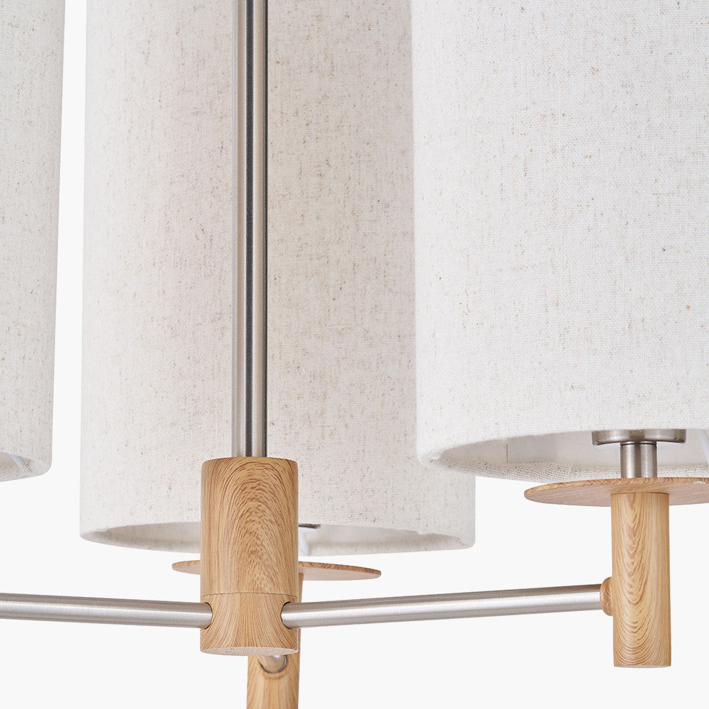 Bonham Natural Wood Veneer and Silver Metal 3 Light Pendant