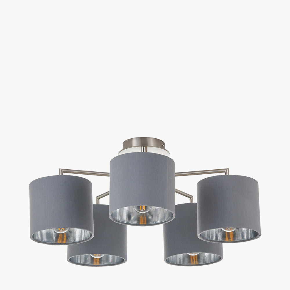 Elin Brushed Silver and Steel Grey 5 Light Pendant