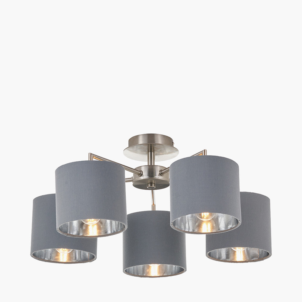 Elin Brushed Silver and Steel Grey 5 Light Pendant