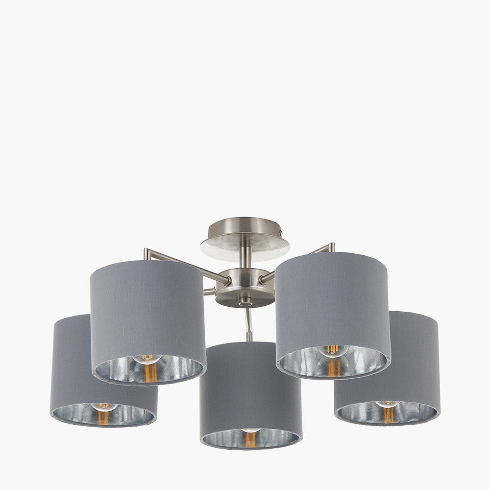 Elin Brushed Silver and Steel Grey 5 Light Pendant