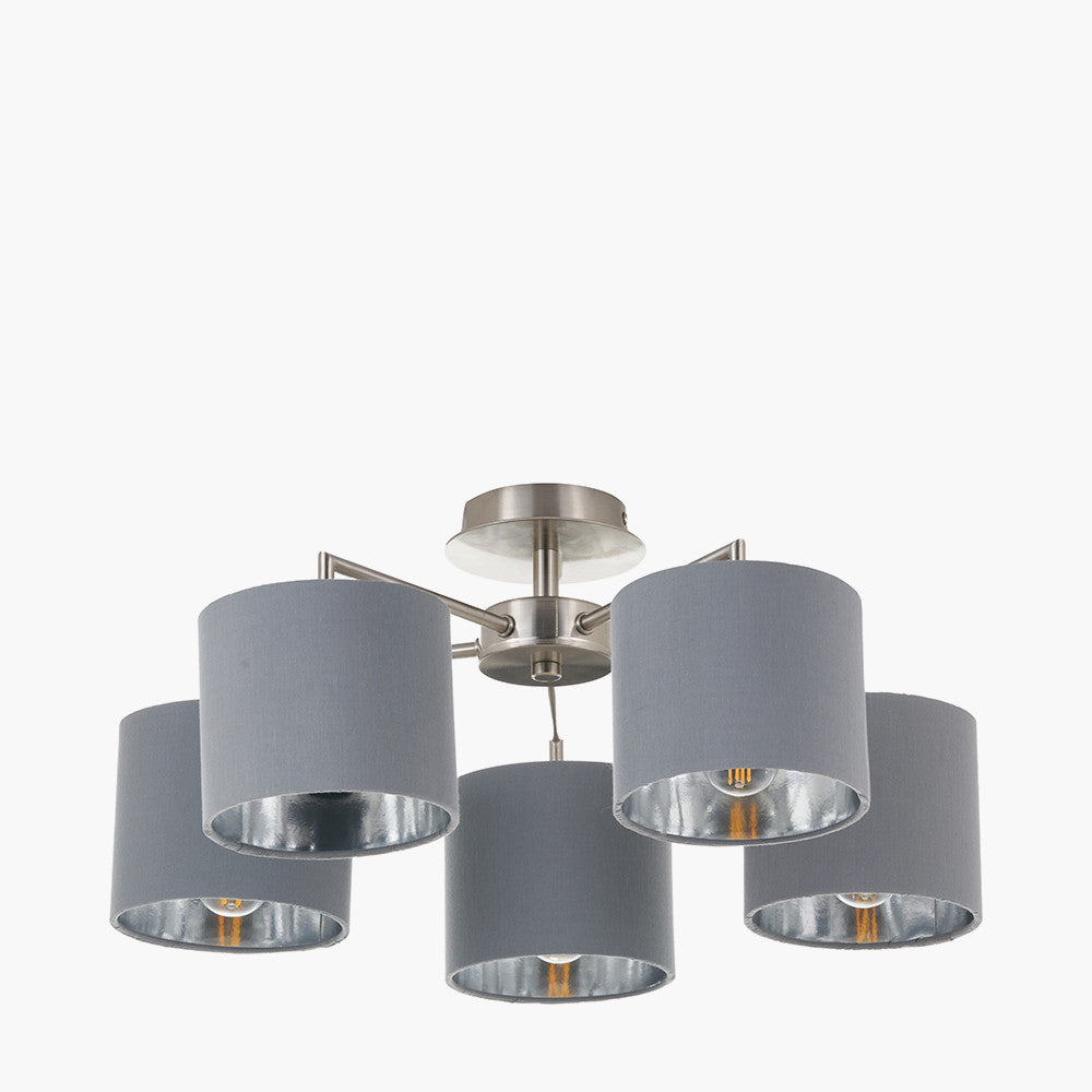 Elin Brushed Silver and Steel Grey 5 Light Pendant