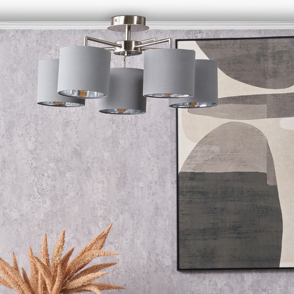 Elin Brushed Silver and Steel Grey 5 Light Pendant