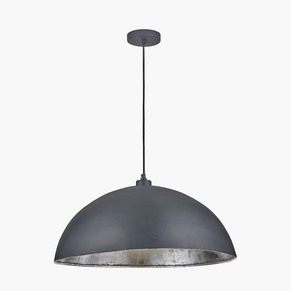 Anders Matt Black and Silver Leaf Metal Dome Pendant