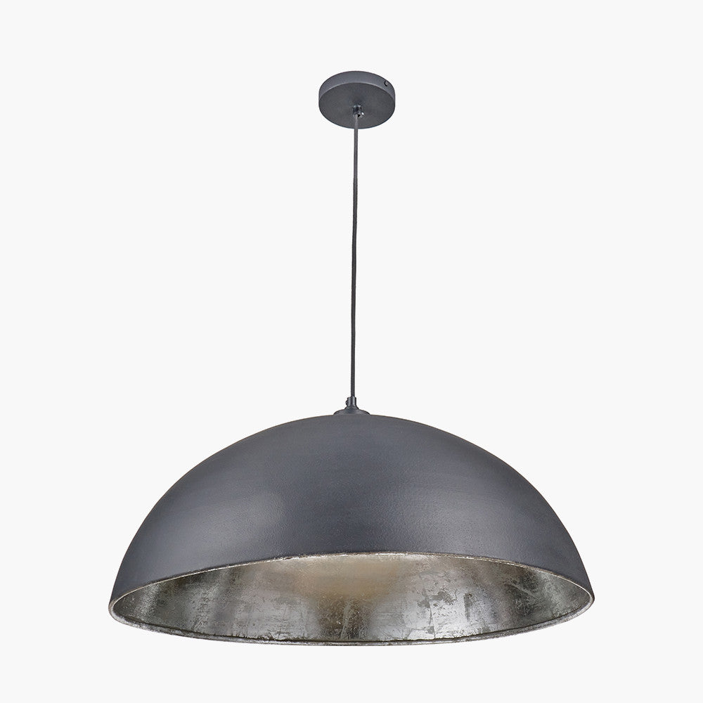Anders Matt Black and Silver Leaf Metal Dome Pendant