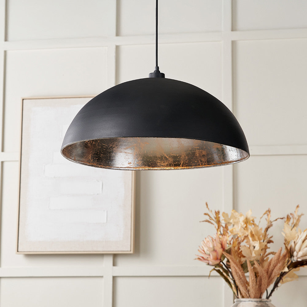 Anders Matt Black and Silver Leaf Metal Dome Pendant
