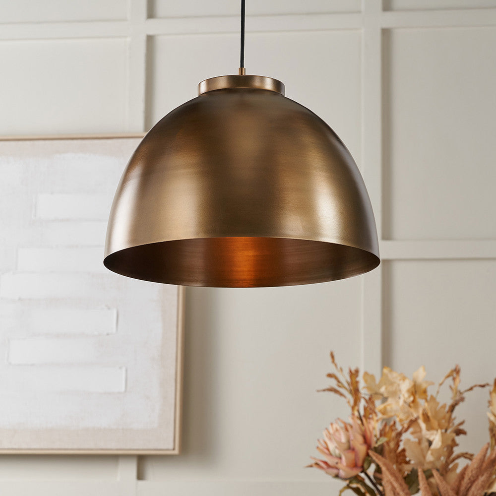 Harlem Antique Brass Domed Metal Pendant