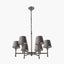Piero Antique Bronze Metal 6 Arm Pendant with Pelham 15cm Grey Handloom Tapered Candle Clip Lampshade
