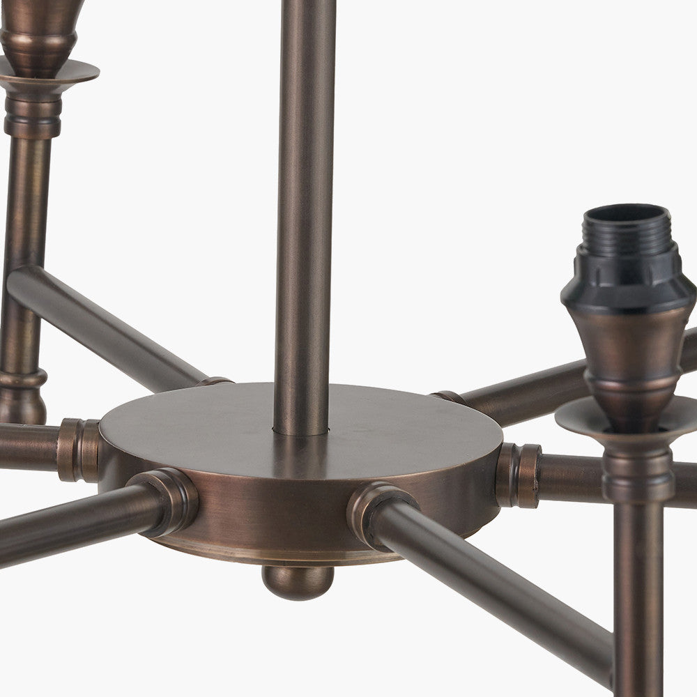 Piero Antique Bronze Metal 6 Arm Pendant with Pelham 15cm Grey Handloom Tapered Candle Clip Lampshade