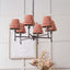 Piero Antique Bronze Metal 6 Arm Pendant with Vienna 16cm Red Chevron Mushroom Pleat Lampshade