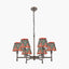 Piero Antique Bronze Metal 6 Arm Pendant with Floressa 16cm Red Floral Patterned Mushroom Pleat Tapered Lamp Shade