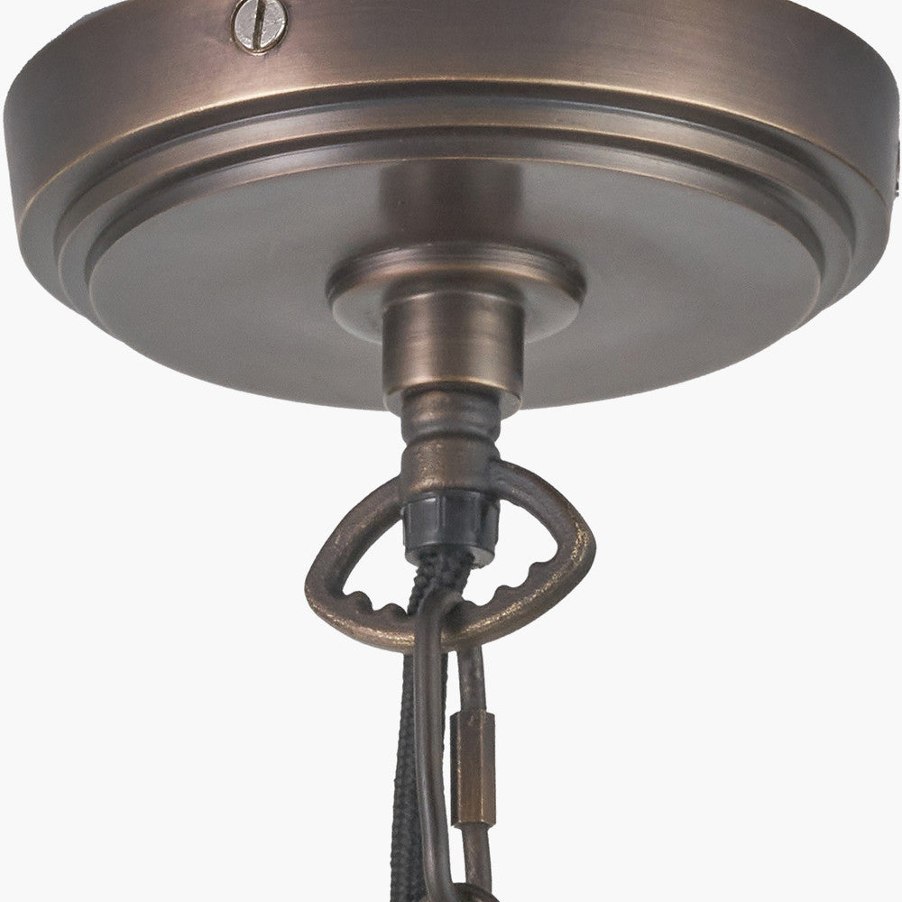Piero Antique Bronze Metal 6 Arm Pendant with Floressa 16cm Red Floral Patterned Mushroom Pleat Tapered Lamp Shade