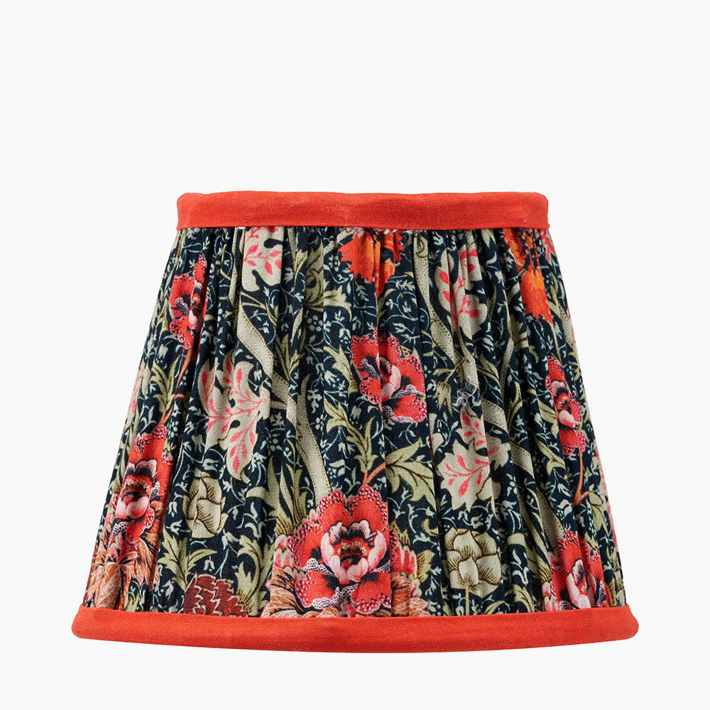 Piero Antique Bronze Metal 6 Arm Pendant with Floressa 16cm Red Floral Patterned Mushroom Pleat Tapered Lamp Shade