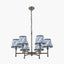 Piero Antique Bronze Metal 6 Arm Pendant with Kamilah 16cm Blue Chevron Patterned Mushroom Pleat Tapered Lamp Shade
