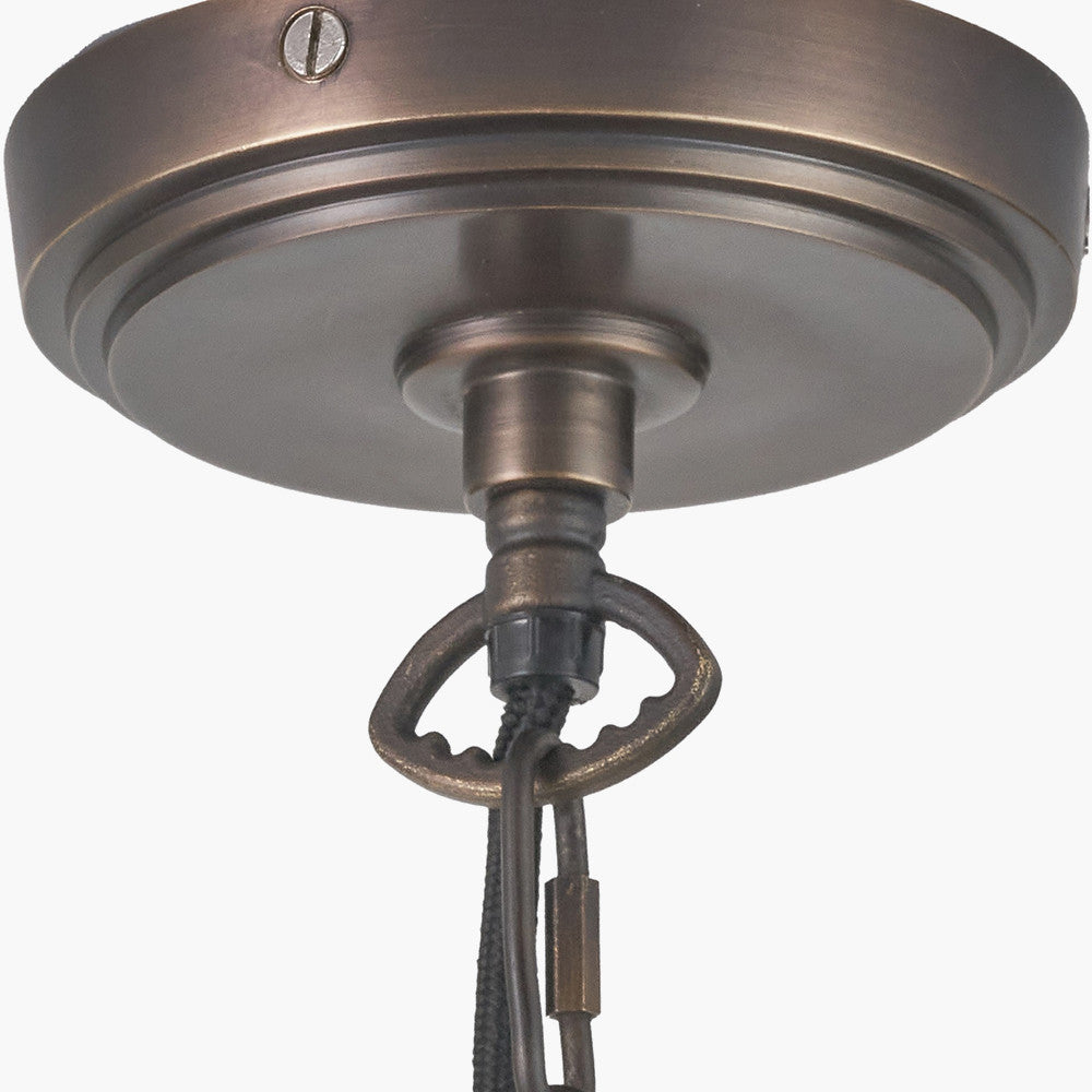 Piero Antique Bronze Metal 6 Arm Pendant with Kamilah 16cm Blue Chevron Patterned Mushroom Pleat Tapered Lamp Shade